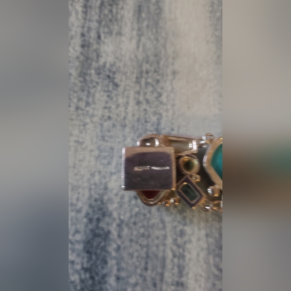 Sterling Silver Multi-Stone Bracelet Carnelian, Topaz, Turquoise, Lapis Stunning - Picture 7 of 9